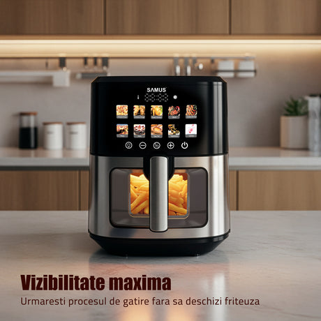 Air Fryer Samus AF6.5H-S1701DW | 1700W, 6.5L, 10 Programe, Inox/Negru