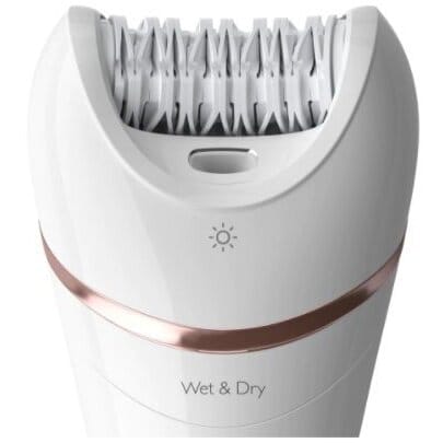 Philips Epilator umed si uscat Philips Seria 8000, 7 accesorii, 32 pensete, utilizare fara fir, 2 setari viteza, opti-light, discuri ceramice, Argintiu