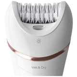 Philips Epilator umed si uscat Philips Seria 8000, 7 accesorii, 32 pensete, utilizare fara fir, 2 setari viteza, opti-light, discuri ceramice, Argintiu