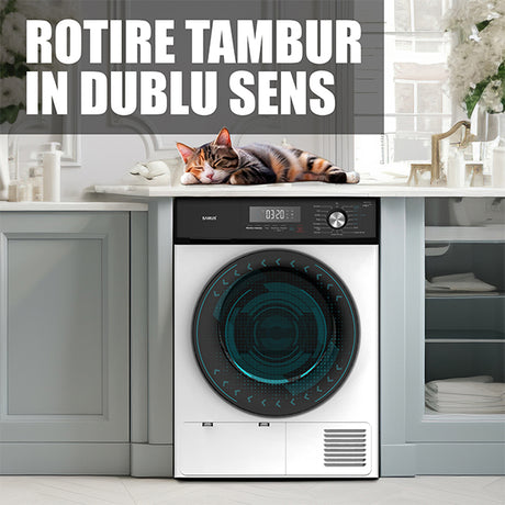 Uscator de Rufe Samus SWDP-816 | 8kg, Pompa de Caldura, 16 Programe, Clasa E, Alb
