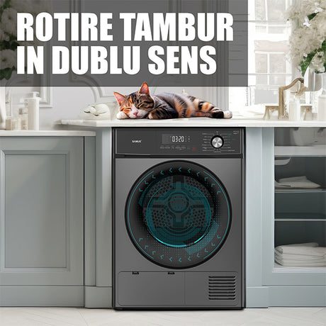 Uscator de Rufe Samus SWDP-817DS | 8kg, Pompa de Caldura, 16 Programe, Clasa E, Antracit