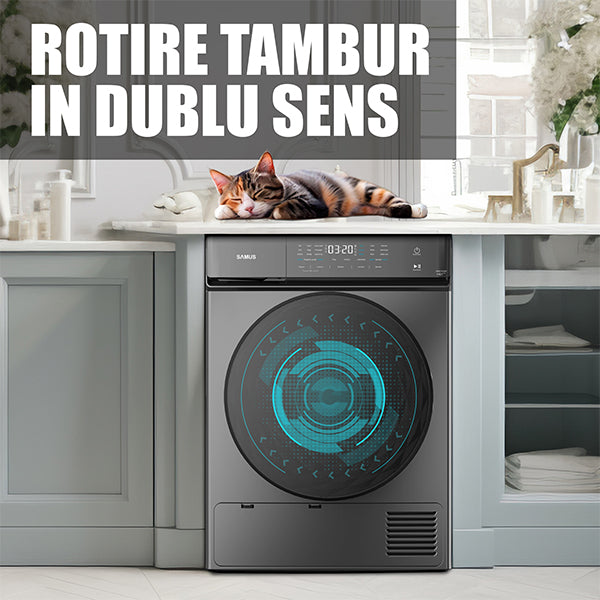 Uscator de Rufe Samus SWDP-919DS | 9kg, Pompa de Caldura, 18 Programe, Clasa E, Antracit