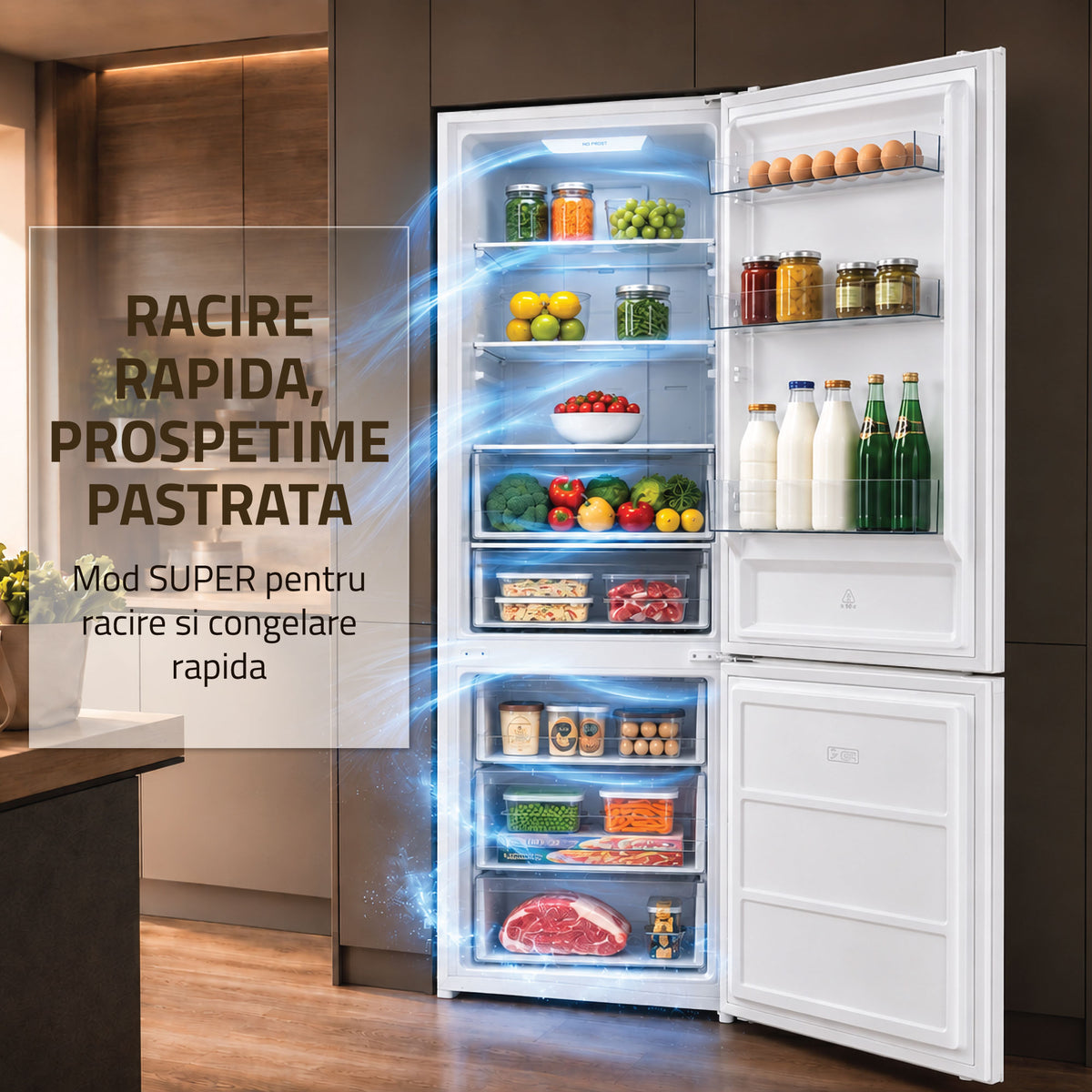 Combina Frigorifica Samus SCW540NFIE | 400L, No Frost, Clasa E, Inox, 60x68x186cm