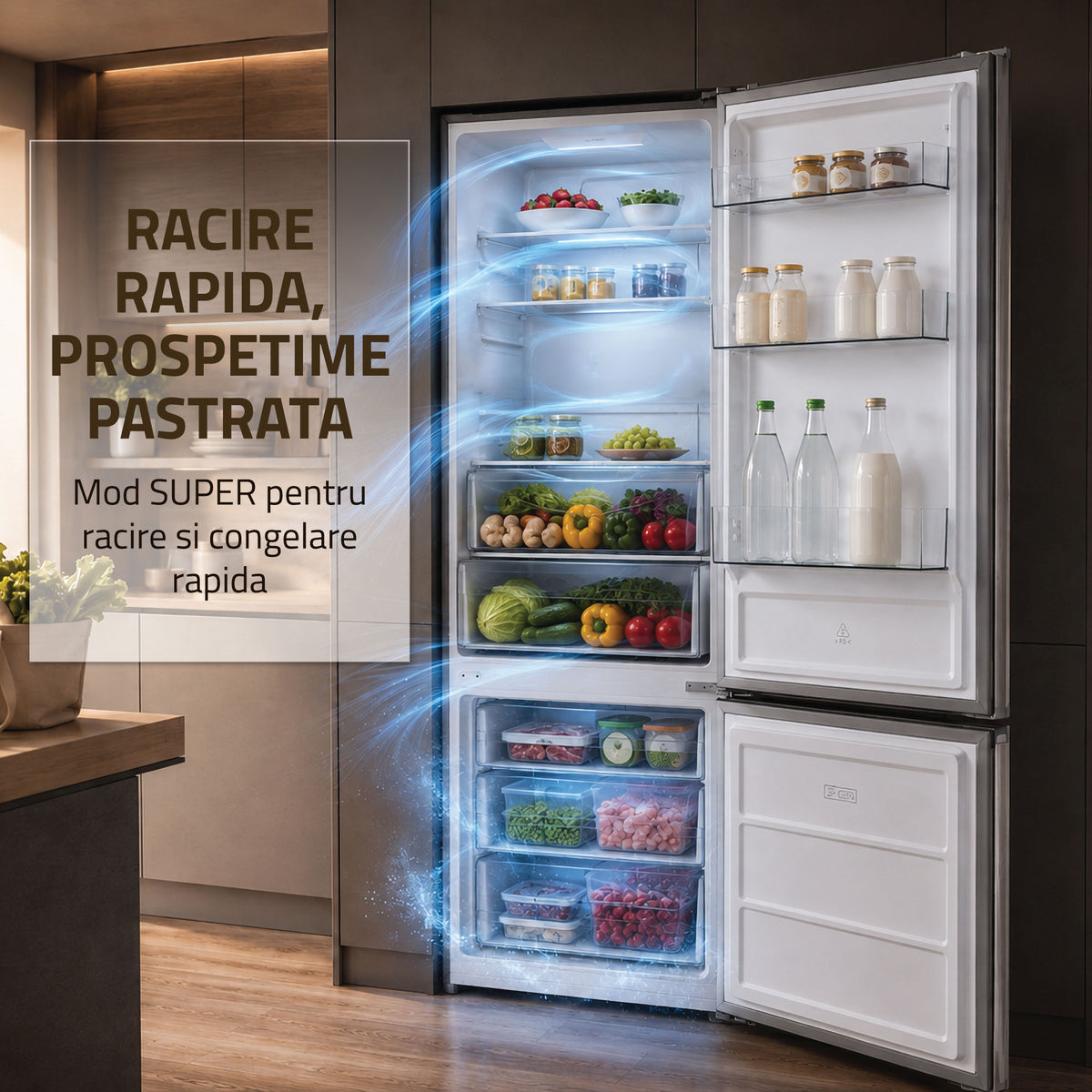 Combina Frigorifica Samus SCX540NFIE | No Frost, Clasa E, Inox, 60x68x186cm