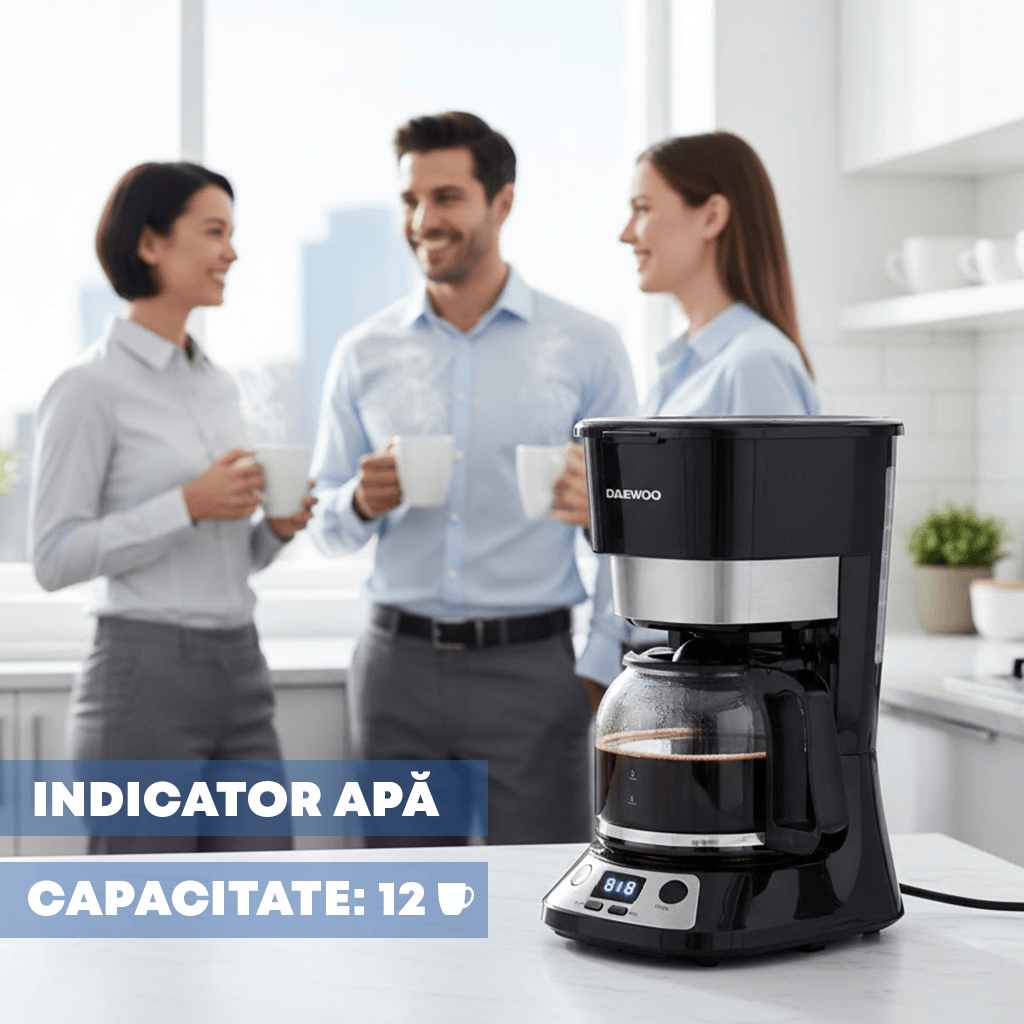 Daewoo SDA Cafetiera Cafetiera Daewoo DCM90BX | 900W, 1.5L, Display LCD, Timer, Negru/Inox
