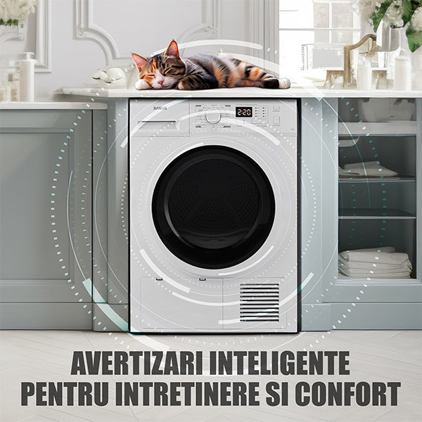 Uscator de Rufe Samus SGDP-1024 | 10kg, Pompa de Caldura, 16 Programe, Clasa D, Alb, 60x60x85cm