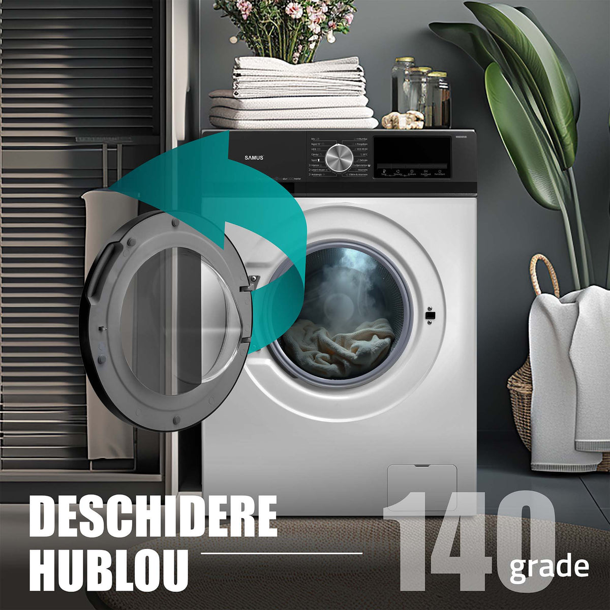 Masina Spalat Rufe Samus WSEDI9148 | Clasa A – 10%, 9kg, 1400 RPM, Inverter, 59.5x62.5x85cm