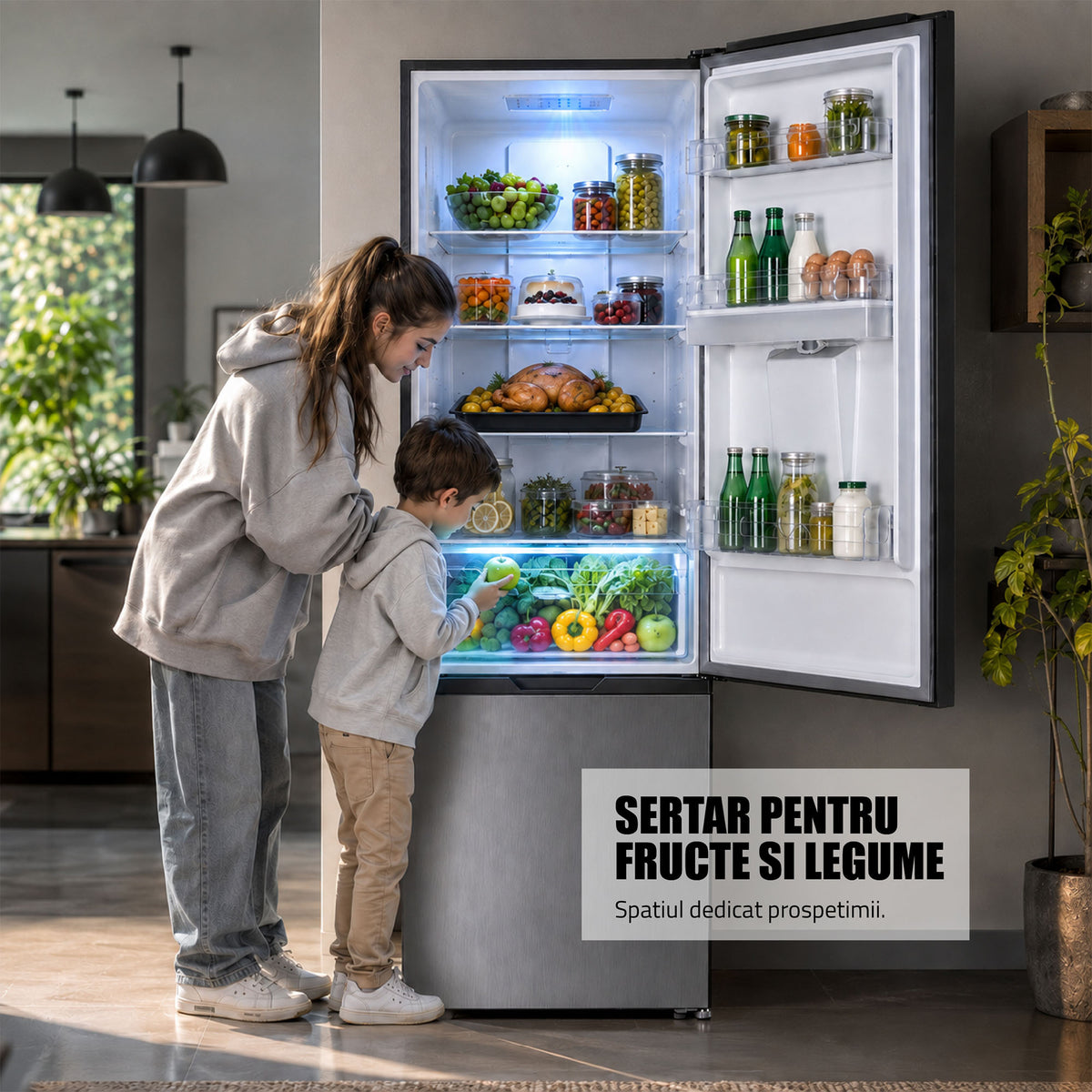 Combina Frigorifica Samus SCX517NFIDE | No Frost, Clasa E, Inox, 62.1x65x205cm