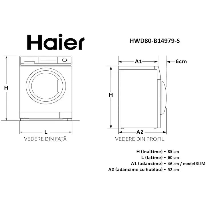 Masina de spalat cu uscator Slim Haier HWD80-B14979-S | 8/5kg, 1400RPM, Clasa A/D, Alb