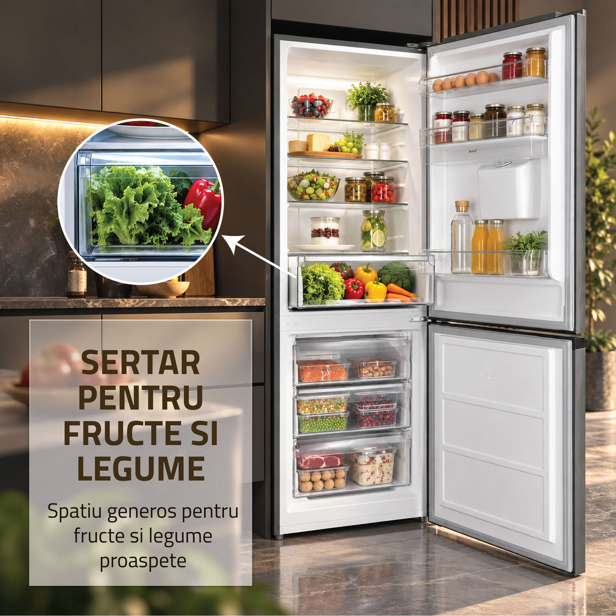 Combina Frigorifica Samus SCX401NFIDE | No Frost, 291L, Clasa E, Inox, 60x60x186cm