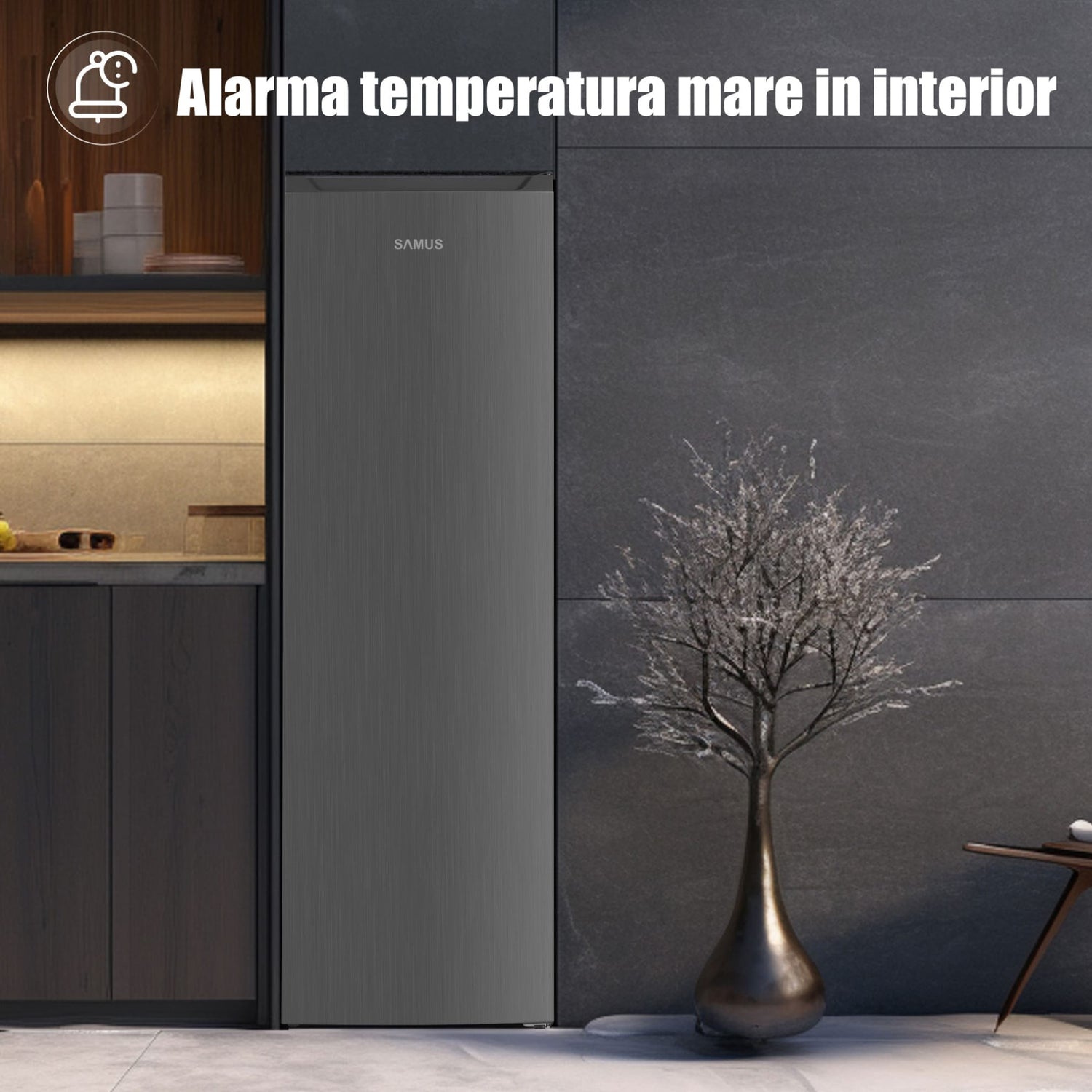 Samus Congelator vertical Congelator Samus SCGXE336NFE, No Frost, 204 L, Clasa E, Super freezeing, Inox