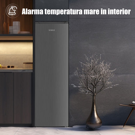 Samus Congelator vertical Congelator Samus SCGXE336NFE, No Frost, 204 L, Clasa E, Super freezeing, Inox