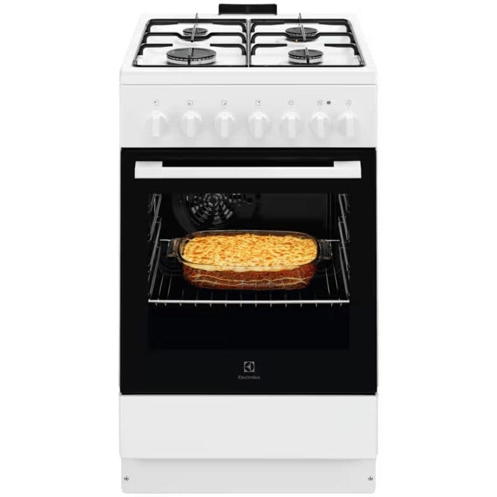 Electrolux Aragaz Electrolux, Mixt, 4 arzatoare , Siguranta plita, Aprindere integrata, Cuptor electric, SteamBake, AirFry, Timer, Grill electric, Clasa A, 50 cm, Alb