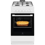 Electrolux Aragaz Electrolux, Mixt, 4 arzatoare , Siguranta plita, Aprindere integrata, Cuptor electric, SteamBake, AirFry, Timer, Grill electric, Clasa A, 50 cm, Alb