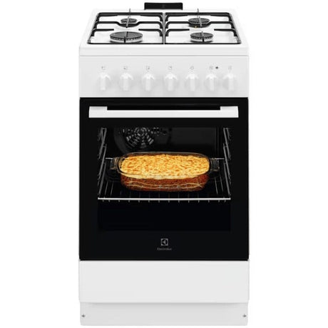 Electrolux Aragaz Electrolux, Mixt, 4 arzatoare , Siguranta plita, Aprindere integrata, Cuptor electric, SteamBake, AirFry, Timer, Grill electric, Clasa A, 50 cm, Alb