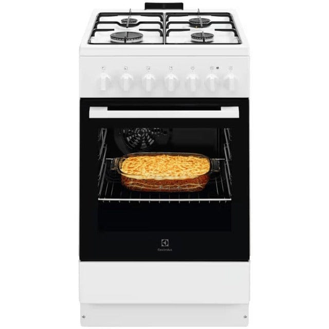 Electrolux Aragaz Electrolux, Mixt, 4 arzatoare , Siguranta plita, Aprindere integrata, Cuptor electric, SteamBake, AirFry, Timer, Grill electric, Clasa A, 50 cm, Alb