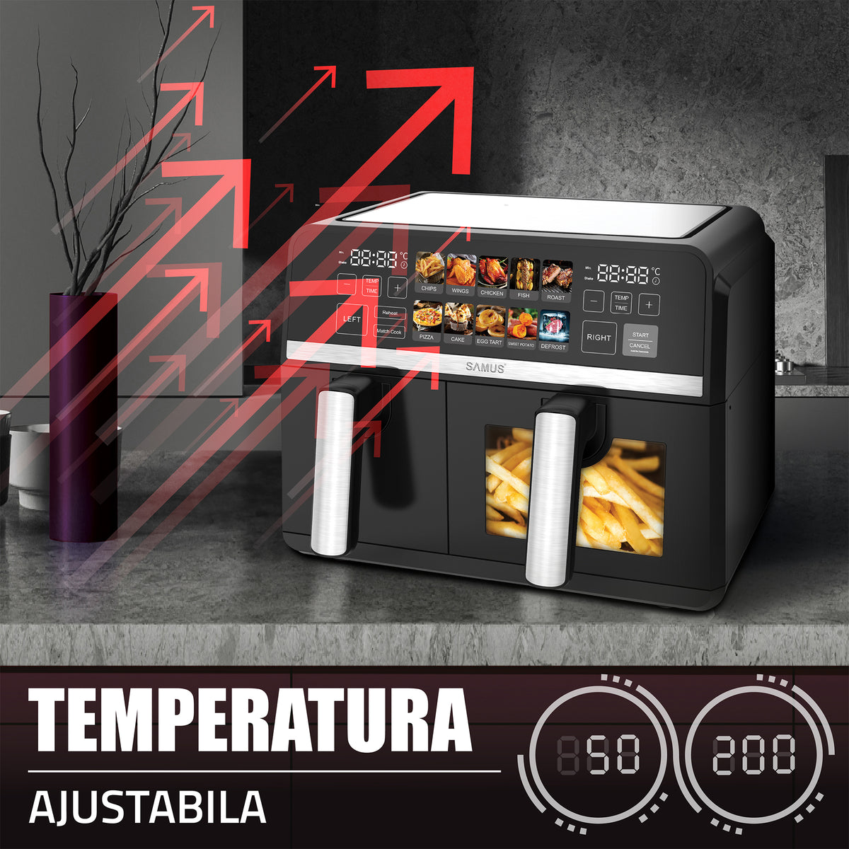 Air Fryer Samus AF9DUO-S2600DW | 2600W, 9L, Dual, 10 Programe, Negru
