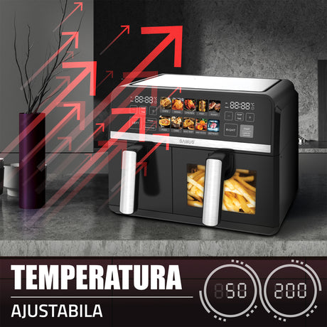 Air Fryer Samus AF9DUO-S2600DW | 2600W, 9L, Dual, 10 Programe, Negru