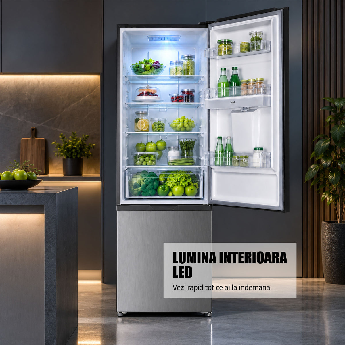 Combina Frigorifica Samus SCX517NFIDE | No Frost, Clasa E, Inox, 62.1x65x205cm