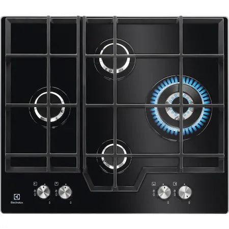 Electrolux Plita incorporabila Electrolux, Gaz, 4 zone de gatit, Aprindere electrica, Arzator Wok, Dispozitiv de siguranta, Gratare fonta, 60 cm, Sticla neagra