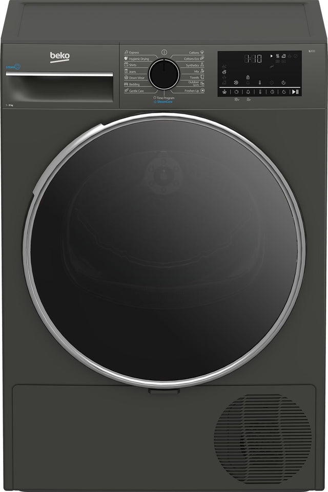 Beko Uscator de rufe Uscator de rufe Beko B3T68239MGEU | 8kg, Pompa de caldura, Clasa D, SteamCure, Manhattan Grey