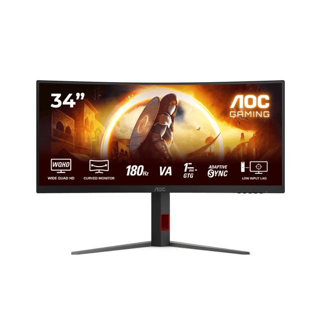 AOC Monitor AOC 34" CU34G4, Curvature: 1500R, Diagonal (inch): 34, Diagonal (cm): 86, Aspect ratio: 21:9, Panel: VA, Resolution: 3440x1440, Refresh Rate: 180Hz, Response time GtG: 1ms, Response time MPRT: