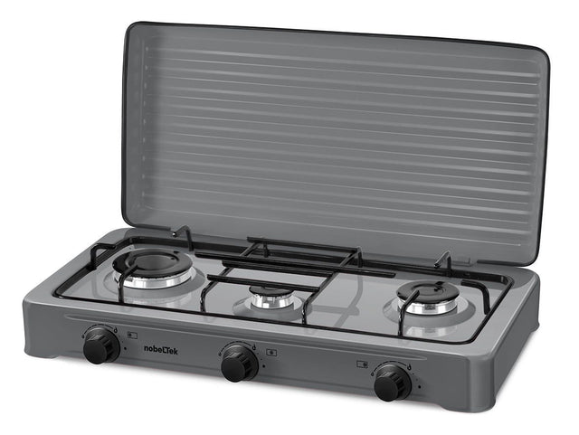 NobeLTek Kitchen Plita pe gaz Plita pe gaz NobeLTek NLT PE3GS | 3 arzatoare, gratar emailat, GPL, capac, argintiu