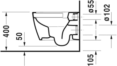 Duravit Vas wc Duravit, Toilet WM 480mm ME by Starck white washdown, Durafix, rimless, suspendat, evacuare orizontala, fara capac (0020110000 / 0020190000), design slim, alb