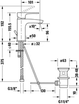 Duravit Baterie lavoar Duravit, B.1 Single lev.basin mixer S w.PR, monocomanda, marime S, cartus ceramic, set evacuare cu tija, crom