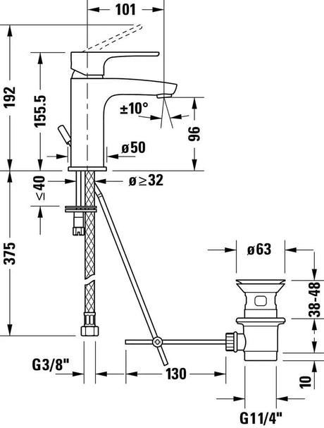 Duravit Baterie lavoar Duravit, B.1 Single lev.basin mixer S w.PR, monocomanda, marime S, cartus ceramic, set evacuare cu tija, crom
