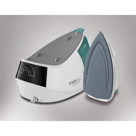 Morphy Richards Statie de calcat, Morphy Richards, Power steam Intellitemp, 2600W, 5 bar, 1.5l functie Intellitemp, Talpa Ceramica, 110g/min, 190g debit de abur continuu, Alb/Verde