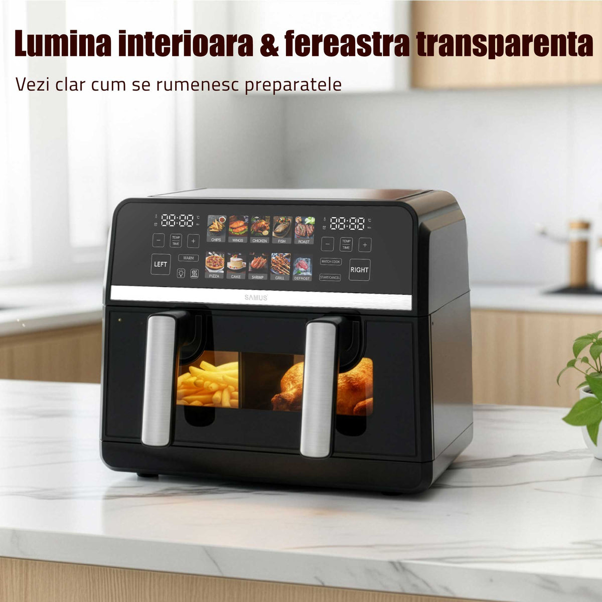 Air Fryer Samus AF9BIG-S2500DW | 2500W, 9L, 10 Programe, Negru