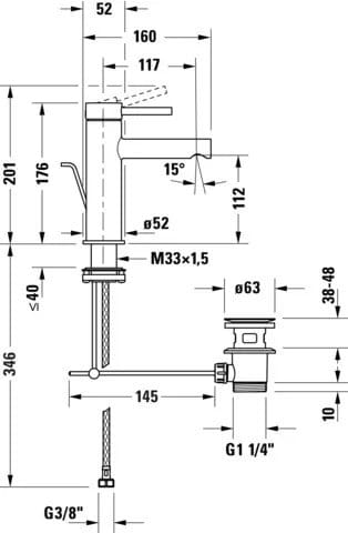 Duravit Baterie lavoar Duravit, Circle single lever basin mixer M with pull-rod, monocomanda, marime M, cartus ceramic, set evacuare cu tija, crom