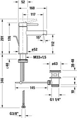 Duravit Baterie lavoar Duravit, Circle single lever basin mixer M with pull-rod, monocomanda, marime M, cartus ceramic, set evacuare cu tija, crom