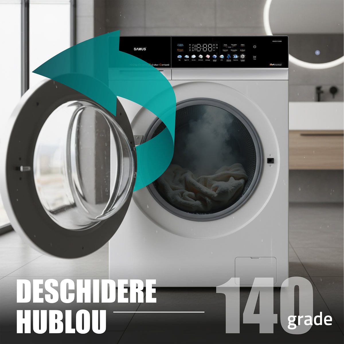 Masina Spalat Rufe Samus WSHD10120IDM | Clasa A, 10kg, 1200RPM, Inverter, 59.5x62x85cm