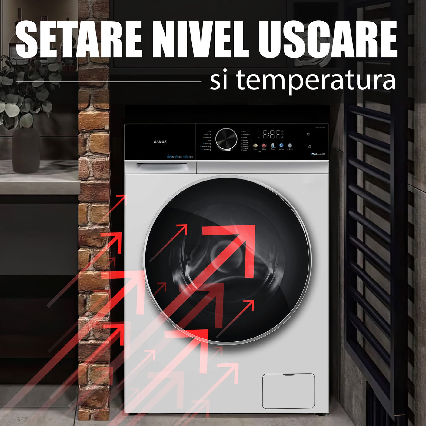 Samus Masina de spalat rufe Masina Spalat Rufe cu Uscator Samus WSDD10612IDM | 10kg, 1200 RPM, Clasa A(spalare), Clasa E (uscare) Inverter, Alb