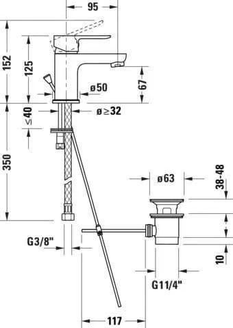 Duravit Baterie lavoar Duravit, A.1 Single lever basin mixer S, monocomanda, marime S, cartus ceramic, set evacuare cu tija, crom