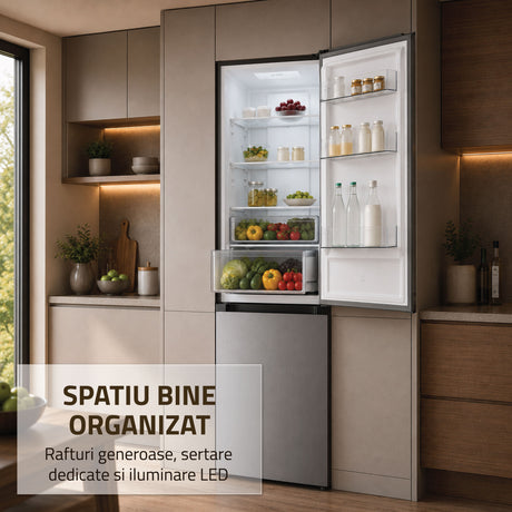 Combina Frigorifica Samus SCX540NFIE | No Frost, Clasa E, Inox, 60x68x186cm