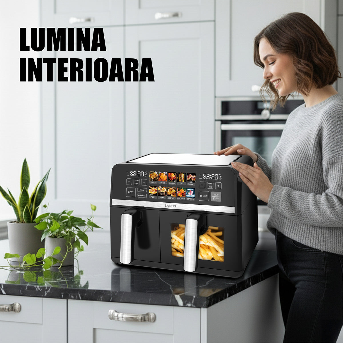 Air Fryer Samus AF9DUO-S2600DW | 2600W, 9L, Dual, 10 Programe, Negru