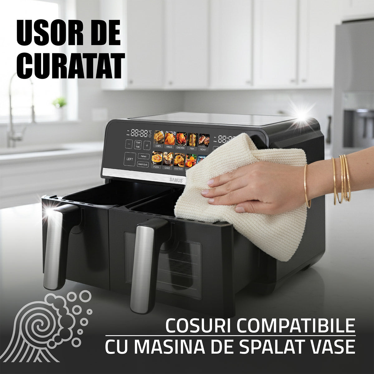 Air Fryer Samus AF9DUO-S2600DW | 2600W, 9L, Dual, 10 Programe, Negru