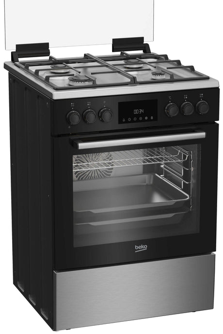 Beko Aragaz Aragaz Beko FBSM62530DXMS | 4 Arzatoare, Cuptor Electric 8 Functii, LED Display, Autocuratare Catalitica, 60x60x85cm