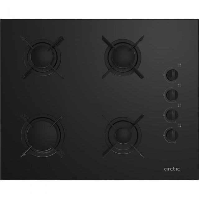 Plita sticla pe gaz Arctic ARNGN64127SB, 65cm latime, control butoane lateral-culoare negru, 4 arzatoare cu eficienta ri
