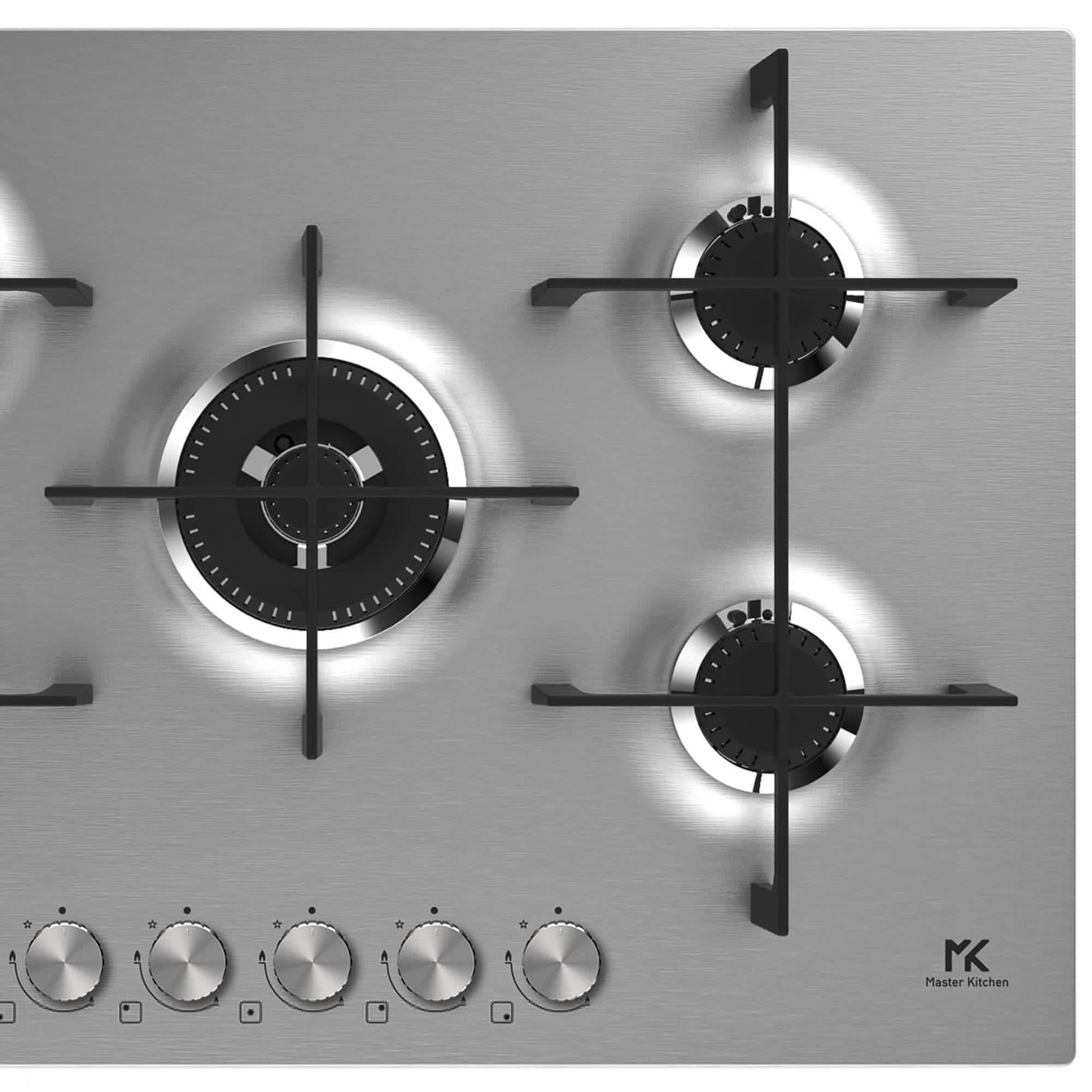 Master Kitchen Plita gaz Master Kitchen, gama Edge, design inox, 75 cm, 5 arzatoare plate, gratare fonta, arzator coroana tripla, aprindere integrata, sistem siguranta
