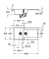 Grohe Chiuveta bucatarie Chiuveta Grohe K500 31646AP0 | 1000x500mm, 2 Boluri, Granit Negru