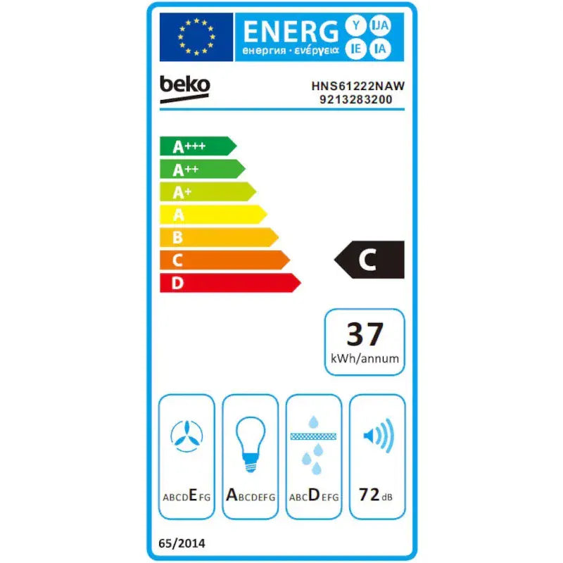 Beko Hota traditionala Hota Traditionala Beko HNS61222NAW | 60cm, 3 Viteze, 201m3/h, Alb