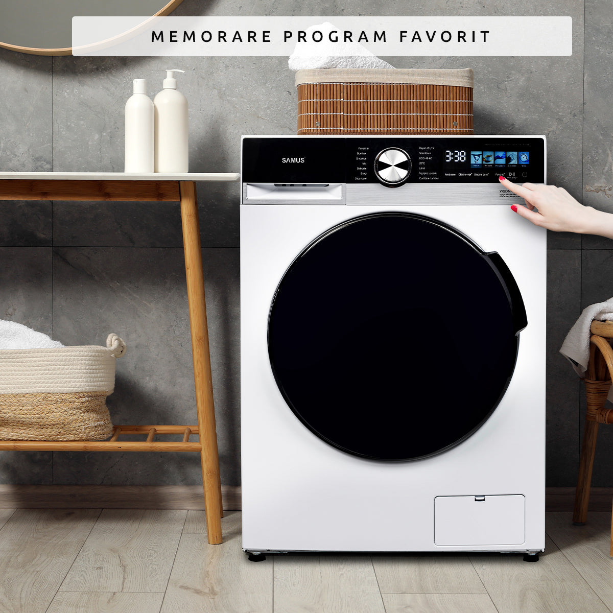 Mașină de Spălat Rufe Inverter Samus | 8kg, 1400 RPM, Clasa A, 14 programe, 59.5x54x85cm, 59.5x48x85cm