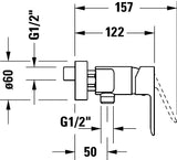 Duravit Baterie dus Duravit, A.1 Single lever shower mixer, monocomanda, aparenta, cartus ceramic, crom