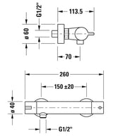 Duravit Baterie dus Duravit, B.2 Thermostat shower mix exposed, monocomanda, aparenta, cartus ceramic, termostat, crom