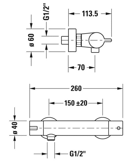 Duravit Baterie dus Duravit, B.2 Thermostat shower mix exposed, monocomanda, aparenta, cartus ceramic, termostat, crom