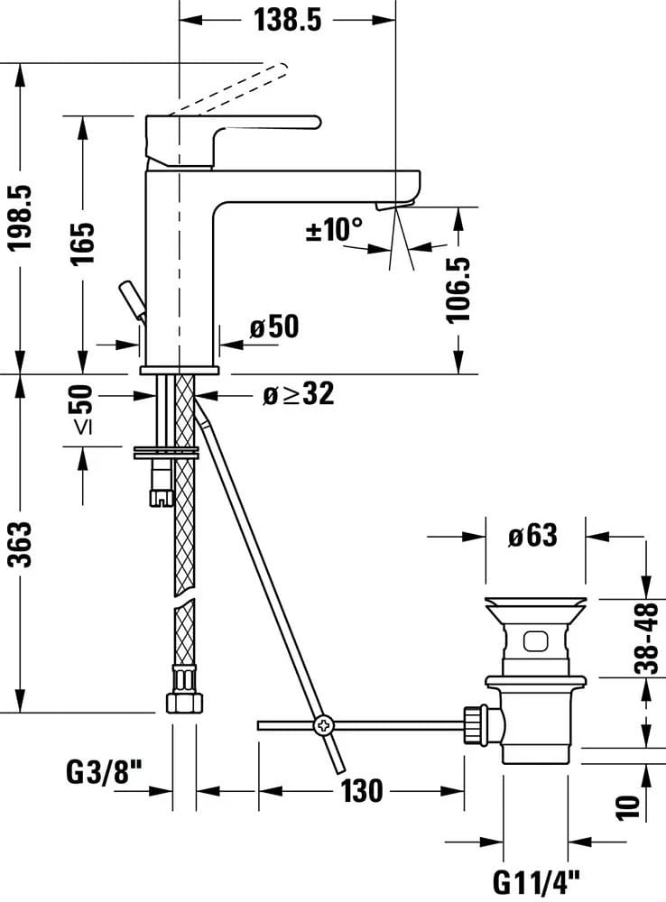 Duravit Baterie lavoar Duravit,B.2 Single lev.basin mixer M w.PR, monocomanda, marime M, cartus ceramic, set evacuare cu tija, crom